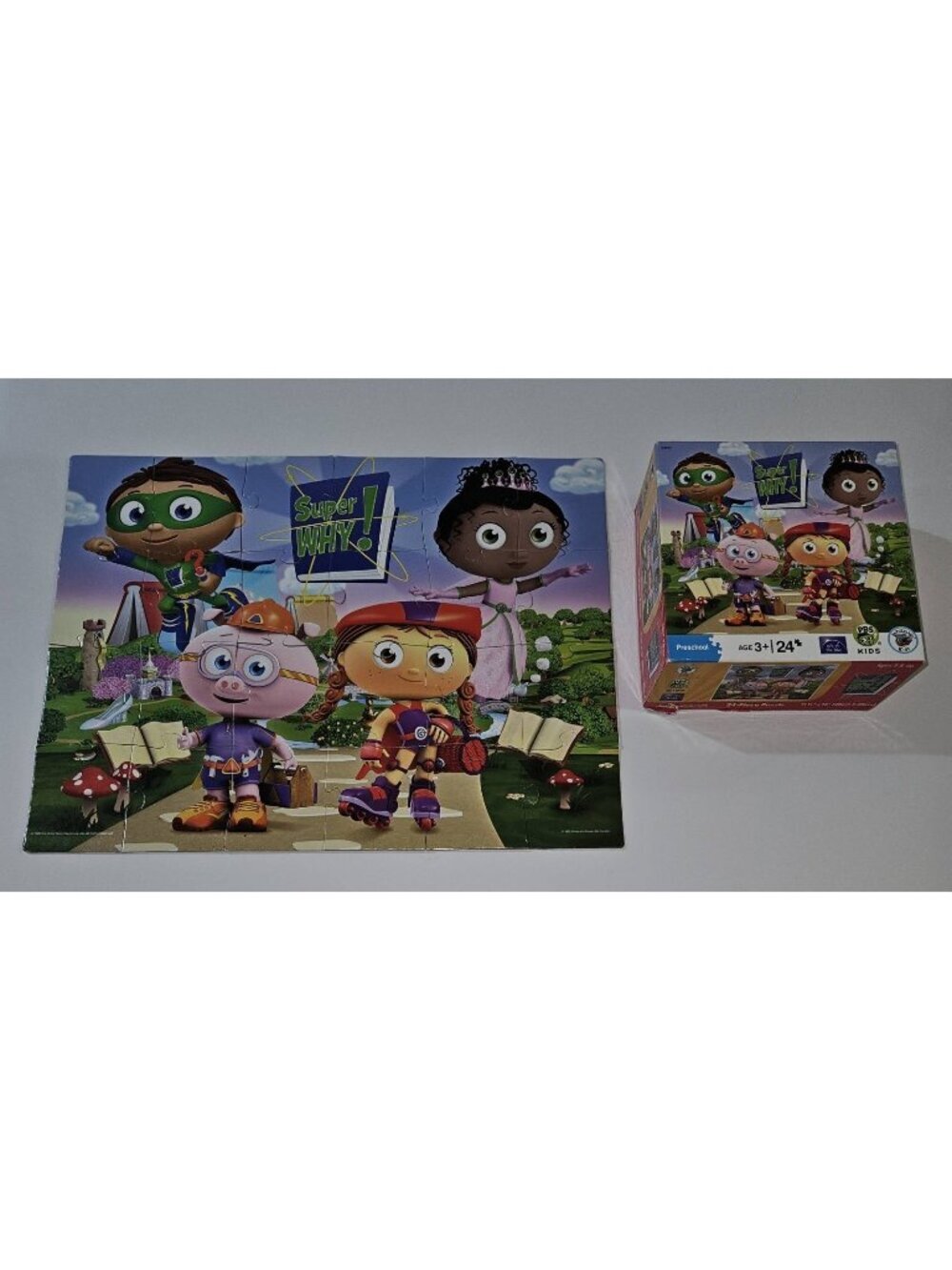 VTG Super Why! Jigsaw Puzzle 24 Pieces PBS Kids Whyatt Princess Pea Red Pig READ